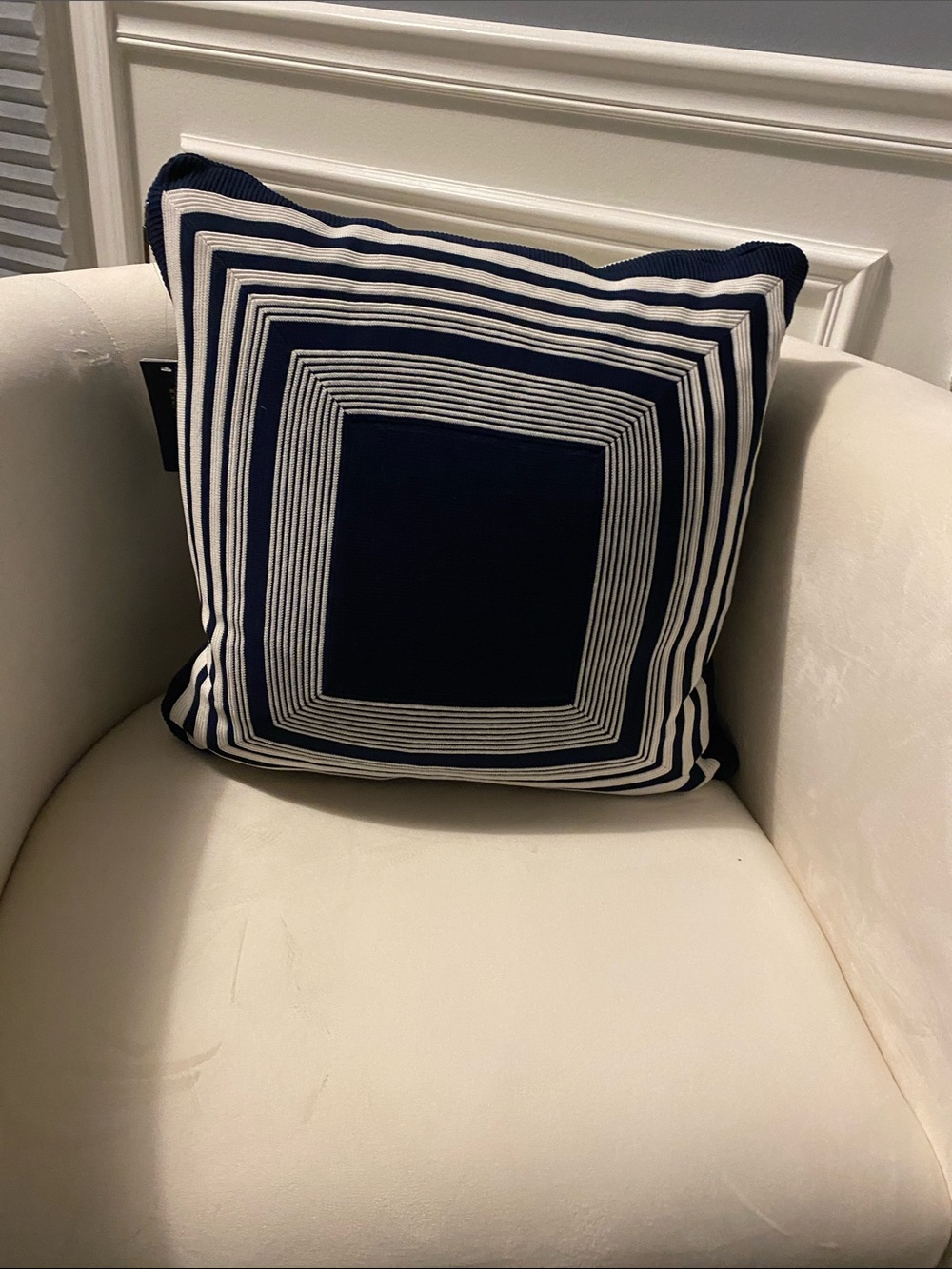 Ralph Lauren Navy and White Geometric Square Accent Pillow